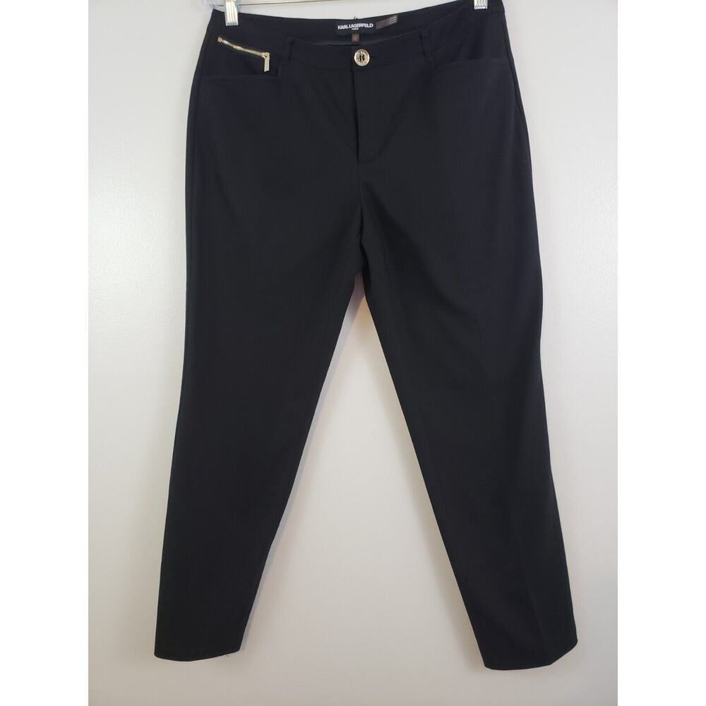 (M5) Karl Lagerfeld Paris Womens Pants Size 8 Crop Casual Black Stretch Zippers